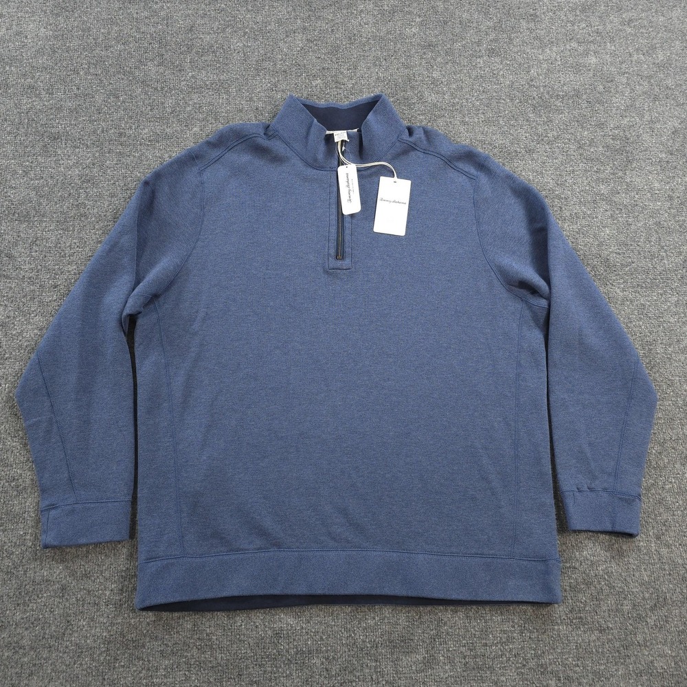 Tommy Bahama Sweatshirt Mens 2XL Blue Flip Coast Half Zip Reversible Beach NEW